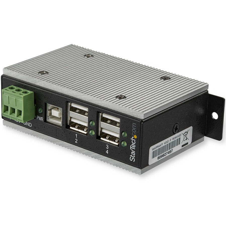 StarTech.com Hub USB 2.0 4 ports - Hub USB industriel en métal (USB-A vers 4x USB-A) - Montable, protection ESD/surtension - Température de fonctionnement étendue HB20A4AME