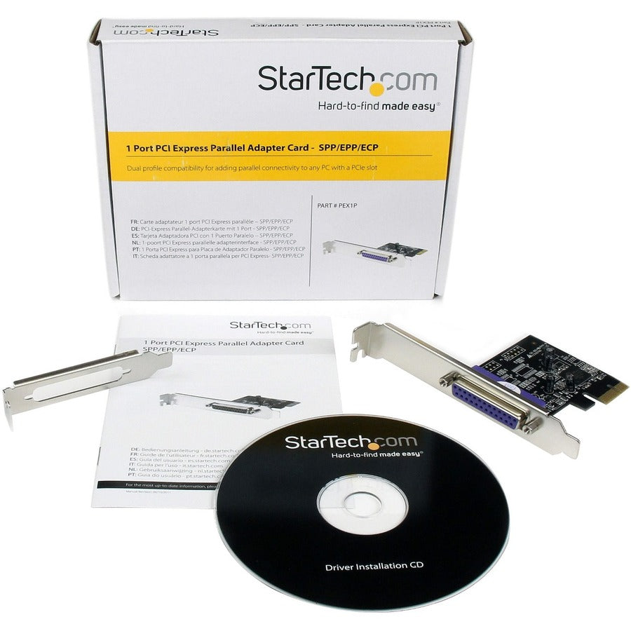 StarTech.com Carte PCIe parallèle 1 port, carte adaptateur PCI Express vers parallèle DB25 LPT, contrôleur d'extension de bureau pour imprimante, SPP/ECP PEX1P2