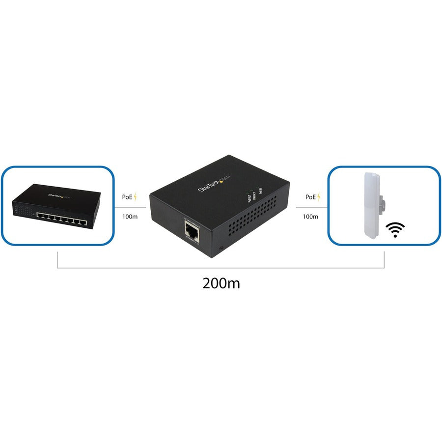 StarTech.com Extension PoE+ Gigabit 1 port - 802.3at et 802.3af - 100 m (330 ft) - Extension Power over Ethernet - Extension réseau répéteur PoE POEEXT1GAT