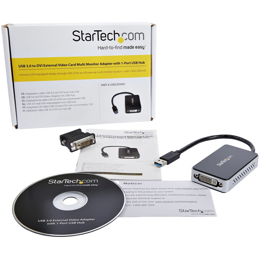 StarTech.com USB 3.0 to DVI External Video Card Multi Monitor Adapter with 1-Port USB Hub - 1920x1200 USB32DVIEH