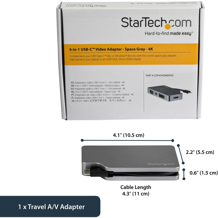 StarTech.com Adaptateur vidéo multiport USB C 4K/1080p - Adaptateur de moniteur USB Type C vers HDMI, VGA, DVI ou Mini DisplayPort - Gris sidéral CDPVDHDMDPSG