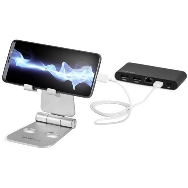 StarTech.com Phone and Tablet Stand - Foldable Universal Mobile Device Holder - Smartphones/Tablets - Adjustable Cell Phone Stand for Desk USPTLSTND