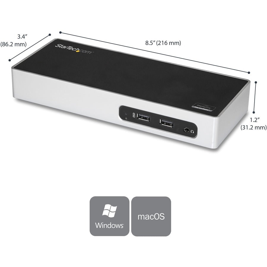 StarTech.com Station d'accueil USB 3.0 - Station d'accueil double écran pour ordinateur portable avec HDMI et DVI/VGA - 6x hub USB Type-A, GbE - Universel Windows et Mac DK30ADD