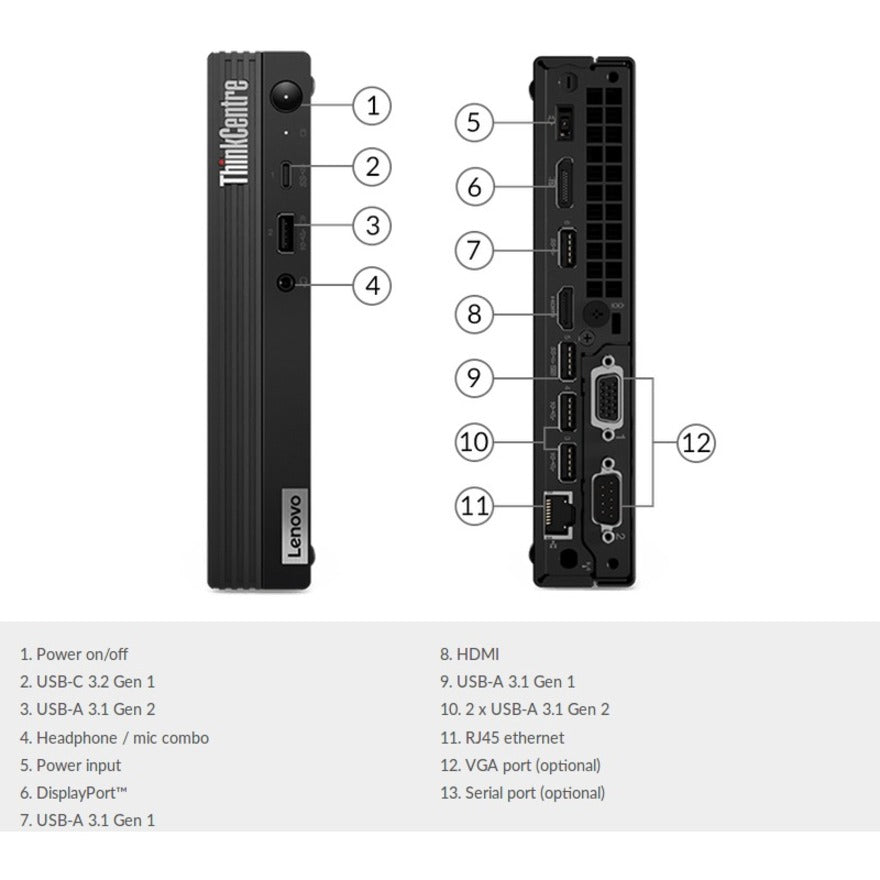 Ordinateur de bureau Lenovo ThinkCentre M90q 11CR001YCA - Intel Core i5 10e génération i5-10500 Hexa-core (6 cœurs) 3,10 GHz - 8 Go de RAM DDR4 SDRAM - 256 Go SSD - Minuscule - Noir 11CR001YCA