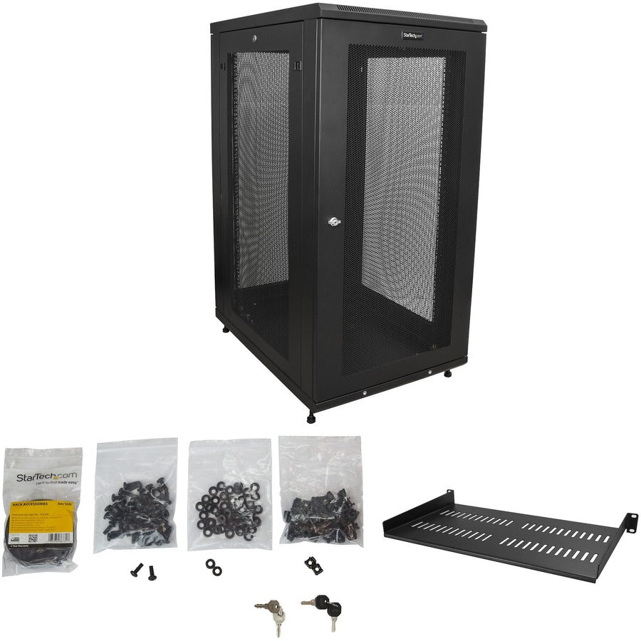 StarTech.com 24U 19" Server Rack Cabinet 4 Post Adjustable Depth 2-30" w/Casters/Cable Management/1U Shelf, Locking Doors and Side Panels RK2433BKM