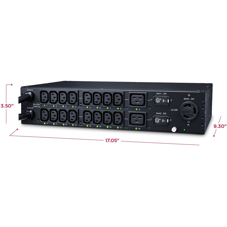 CyberPower PDU30SWHVT19ATNET Switched ATS PDU 200-240V 30A 2U 19-Outlets (2) L6-30P PDU30SWHVT19ATNET