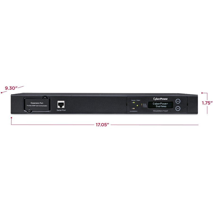 CyberPower PDU20MHVT10AT PDU ATS mesuré 200-240 V 20 A 1U 10 prises (2) L6-20P PDU20MHVT10AT