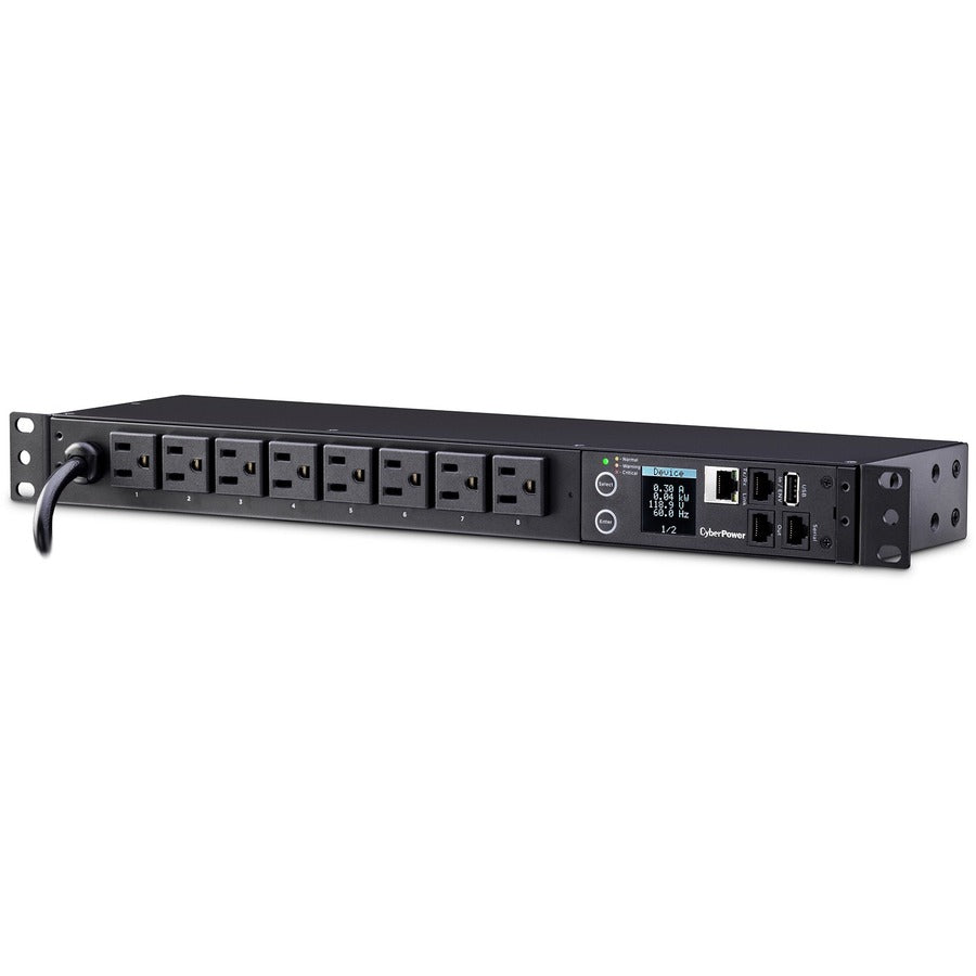 CyberPower PDU31001 Monitored PDU, 100-120V, 15A, 8 NEMA 5-15R Outlets, 1U Rackmount PDU31001