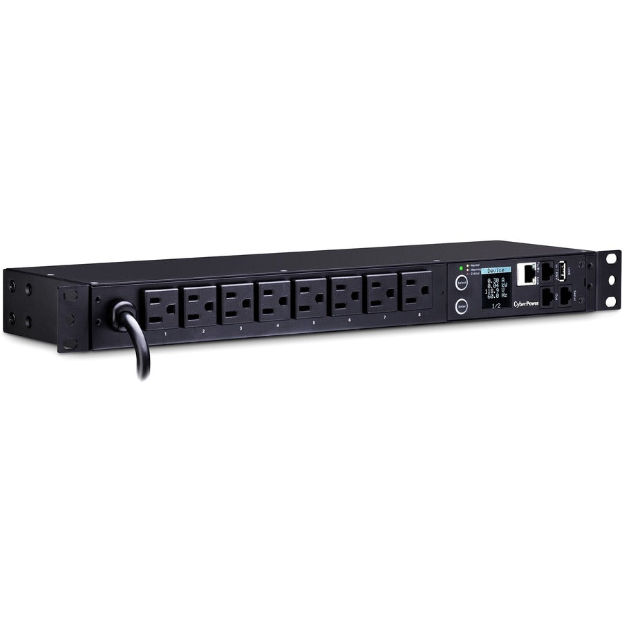 CyberPower PDU31001 Monitored PDU, 100-120V, 15A, 8 NEMA 5-15R Outlets, 1U Rackmount PDU31001