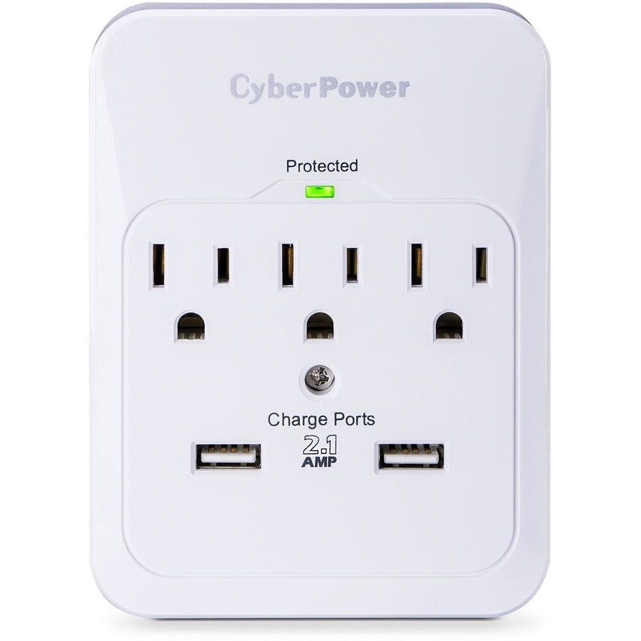 CyberPower CSP300WUR1 Professional 3-Outlets Surge with 600J, 2-2.1A USB and Wall Tap - Plain Brown Boxes CSP300WUR1