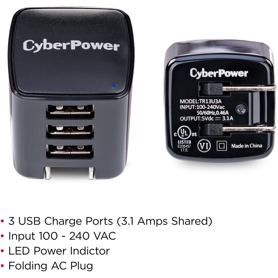 CyberPower TR13U3A USB Charger with 3 Type A Ports TR13U3A