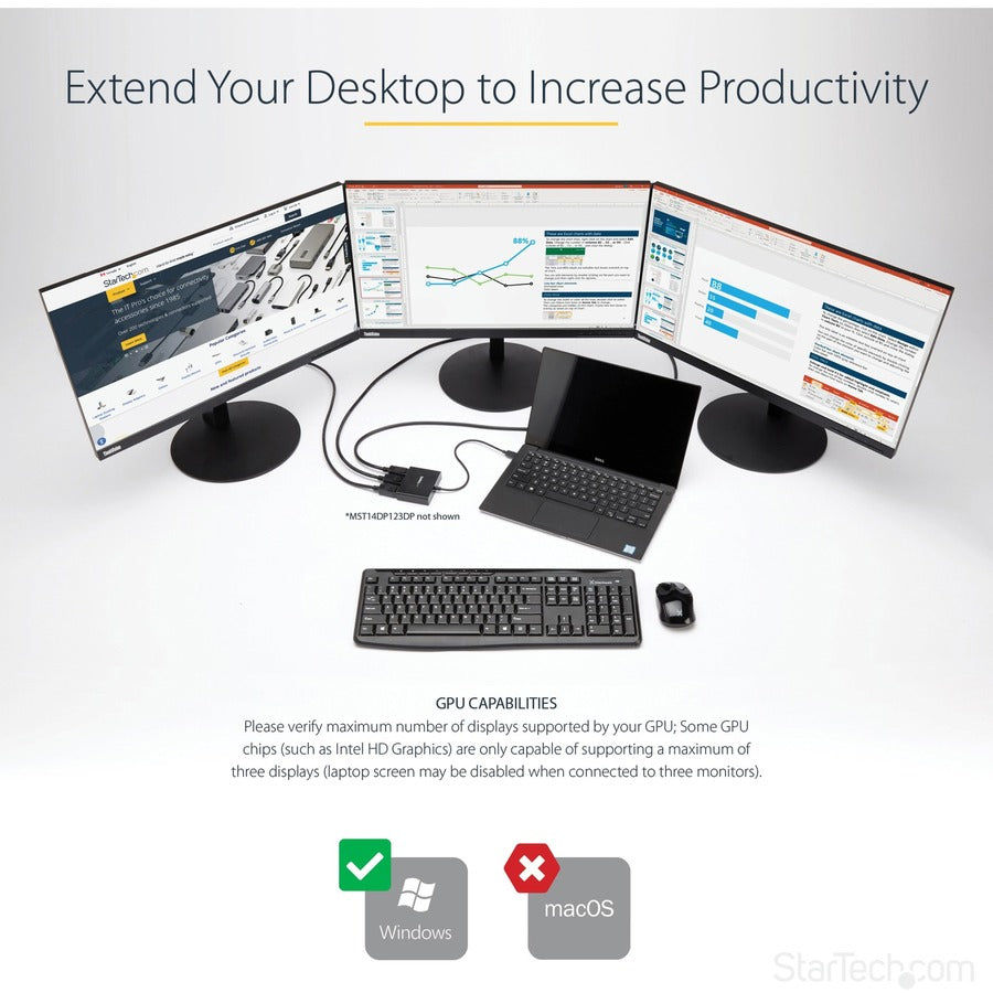 StarTech.com 3-Port Multi Monitor Adapter, DisplayPort 1.4 to Triple 4K DP Video Splitter or Dual 4K, DisplayPort MST Hub Display Adapter MST14DP123DP