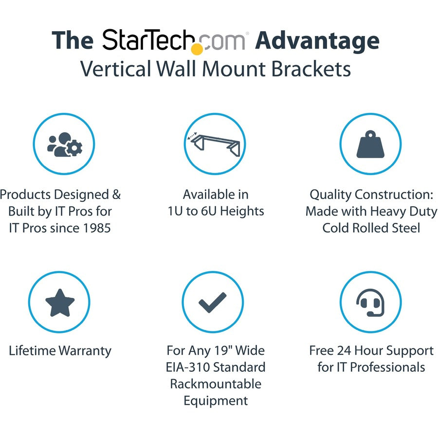 StarTech.com 3U 19in Steel Vertical Wall Mount Equipment Rack Bracket RK319WALLV