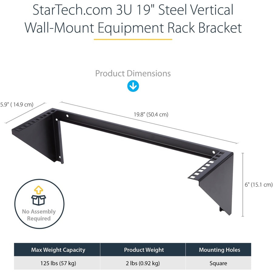 StarTech.com 3U 19in Steel Vertical Wall Mount Equipment Rack Bracket RK319WALLV