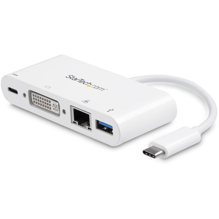 StarTech.com Adaptateur multiport USB C vers vidéo DVI-D (numérique) - 60 W PD Passthrough/GbE/USB-A - Mini station d'accueil USB Type-C/Thunderbolt 3 portable DKT30CDVPD