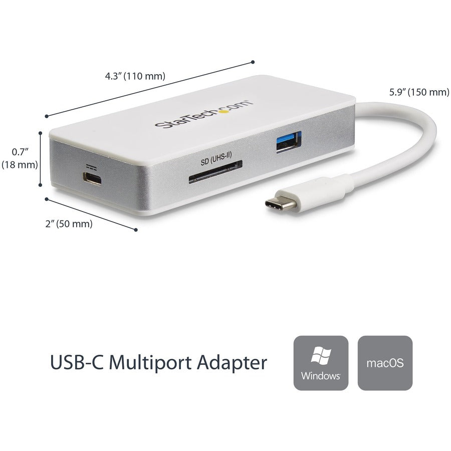 StarTech.com USB C Multiport Adapter - 4K HDMI - SD / SDHC / SDXC Slot (UHS-II) - Power Delivery - GbE - USB 3.0 Port - USB C Adapter - USB C Hub DKT3CHSD4GPD