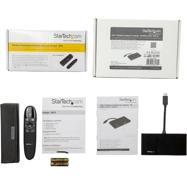 StarTech.com USB-C Multiport Adapter with Wireless Presentation Remote - Mac or Windows - VGA or 4K HDMI - With Gigabit Ethernet - Laptop Docking Station Bundle BNDDKTCHVPRS