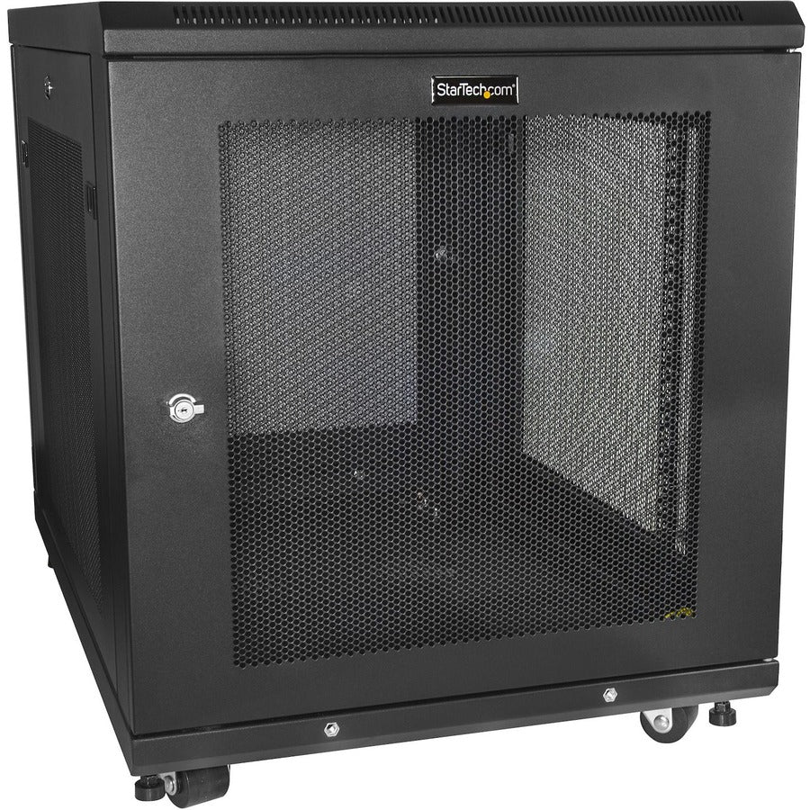 StarTech.com 12U 19" Server Rack Cabinet 4 Post Adjustable Depth 2-30" w/Casters/Cable Management/1U Shelf, Locking Doors and Side Panels RK1233BKM