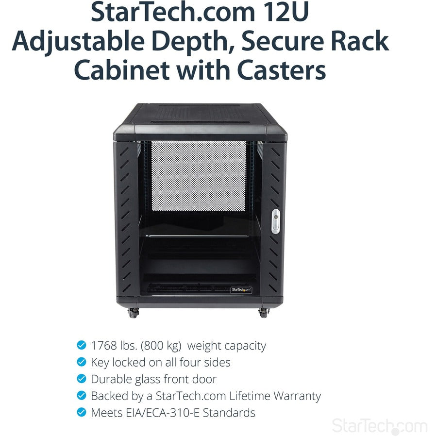 StarTech.com 12U AV Rack Cabinet - Network Rack with Glass Door - 19 inch Computer Cabinet for Server Room or Office (RK1236BKF) RK1236BKF