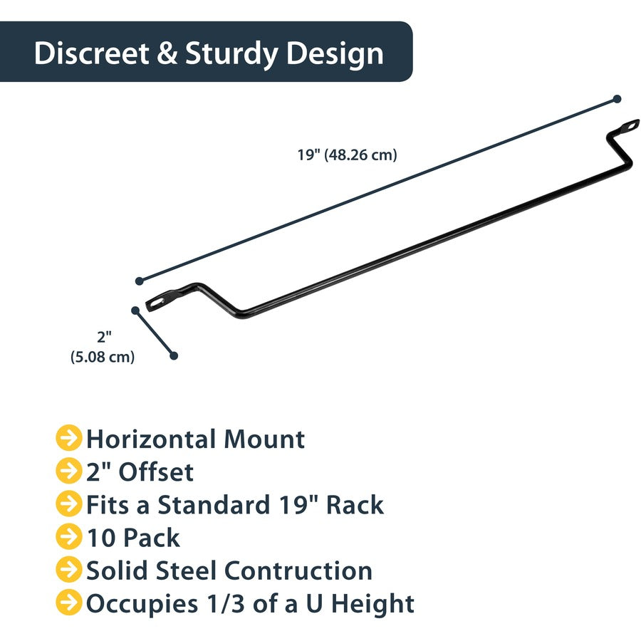 StarTech.com Horizontal Cable Lacing Bars with 2 in. Offset for Racks - Horizontal Cable Manager - 10 Pack CMLB102