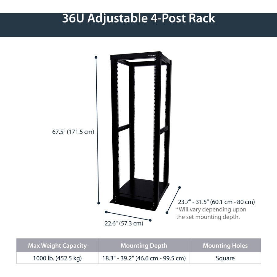 StarTech.com Rack serveur à 4 montants avec cadre ouvert - Armoire rack avec cadre ouvert - 36U (4POSTRACK36) 4POSTRACK36