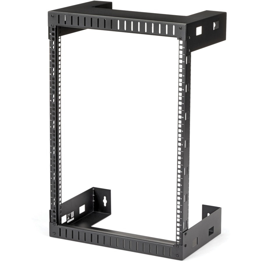 StarTech.com 15U 19" Wall Mount Network Rack, 12" Deep 2 Post Open Frame Server Room Rack for Data/AV/IT/Computer Equipment/Patch Panel with Cage Nuts & Screws 200lb Weight Capacity, Black RK15WALLO