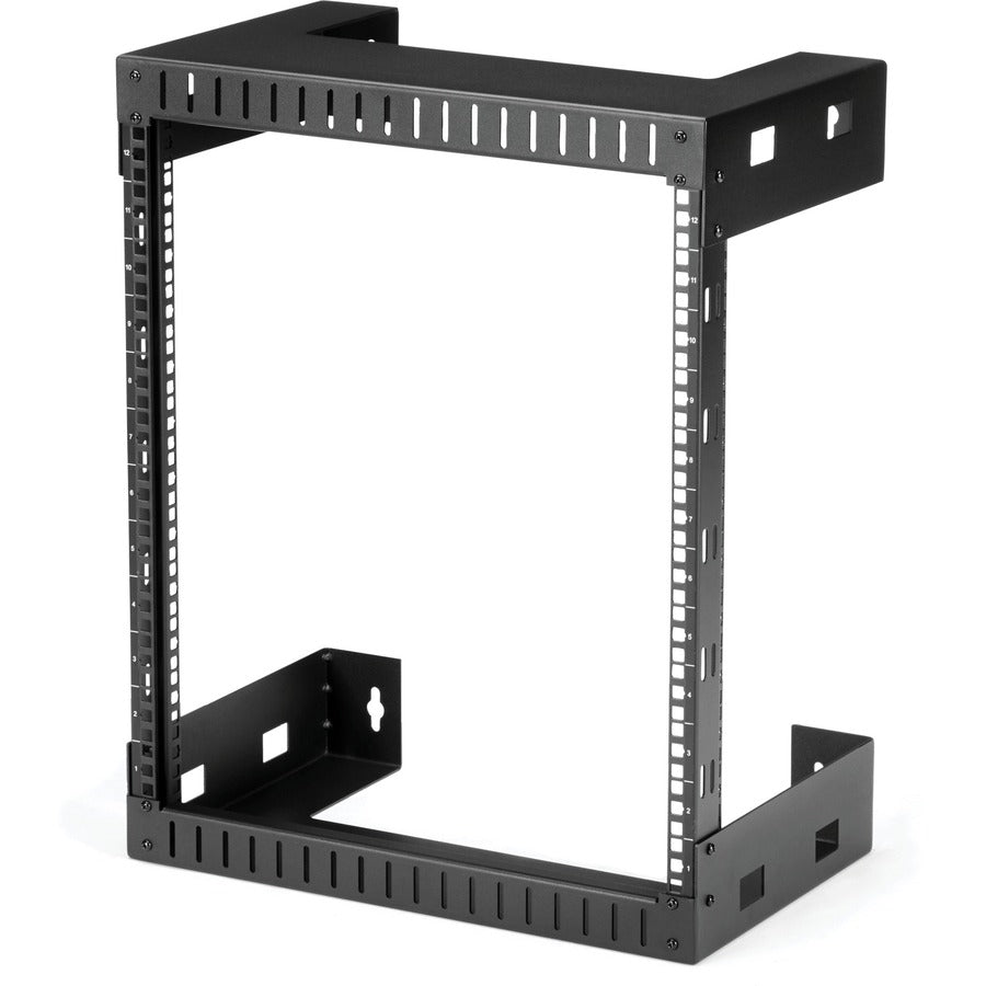 StarTech.com 12U 19" Wall Mount Network Rack, 12" Deep 2 Post Open Frame Server Room Rack for Data/AV/IT/Computer Equipment/Patch Panel with Cage Nuts & Screws 200lb Weight Capacity, Black RK12WALLO