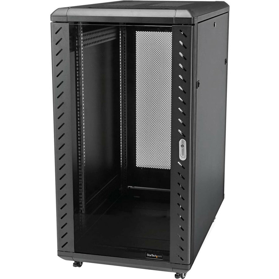 StarTech.com 18U 19" Server Rack Cabinet - 4 Post Adjustable Depth (6-32") Locking Knock Down Enclosure - Mobile w/Glass Door & Casters RK1836BKF