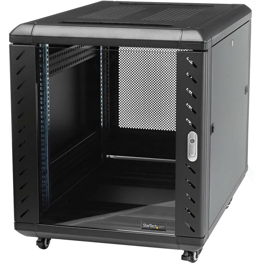 StarTech.com 15U 19" Server Rack Cabinet - 4 Post Adjustable Depth (6-32") Locking Knock Down Enclosure - Mobile w/Glass Door & Casters RK1536BKF