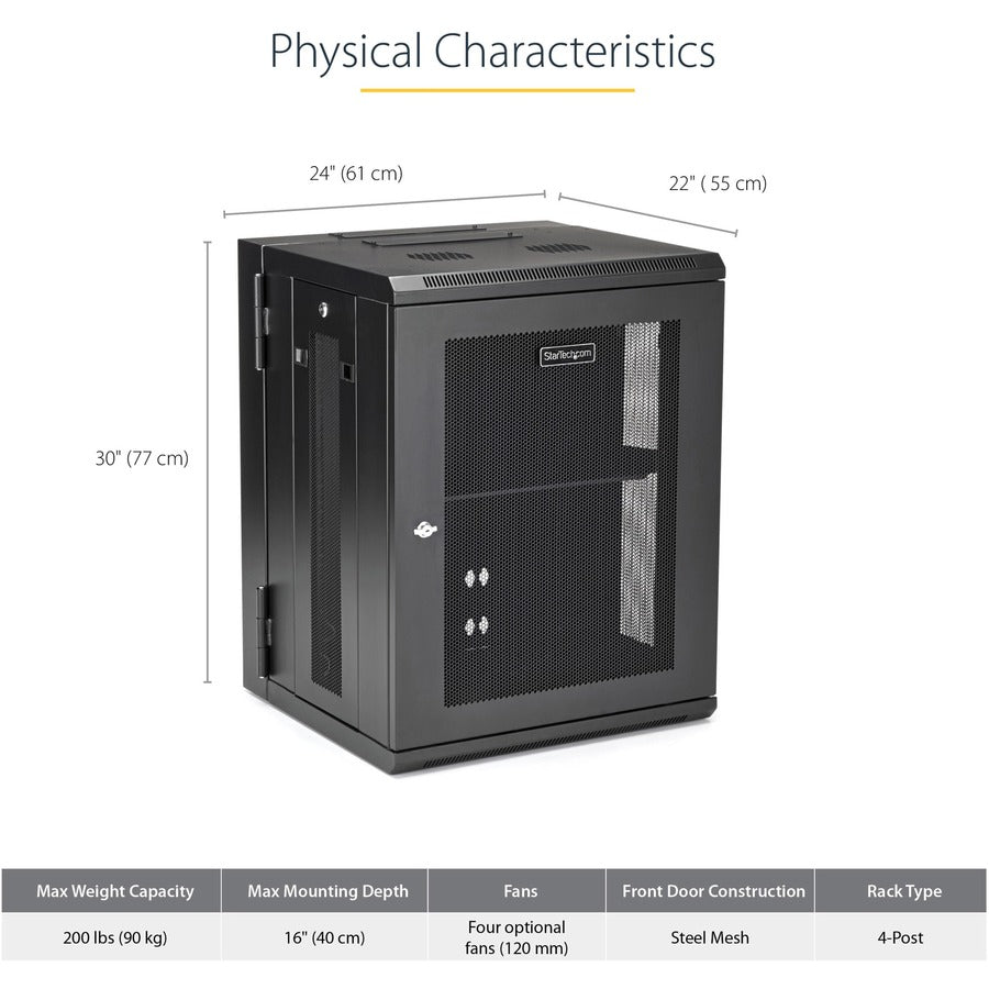 StarTech.com 15U 19" Wall Mount Network Cabinet - 16" Deep Hinged Locking Flexible IT Data Equipment Rack Vented Switch Enclosure w/Shelf RK1520WALHM