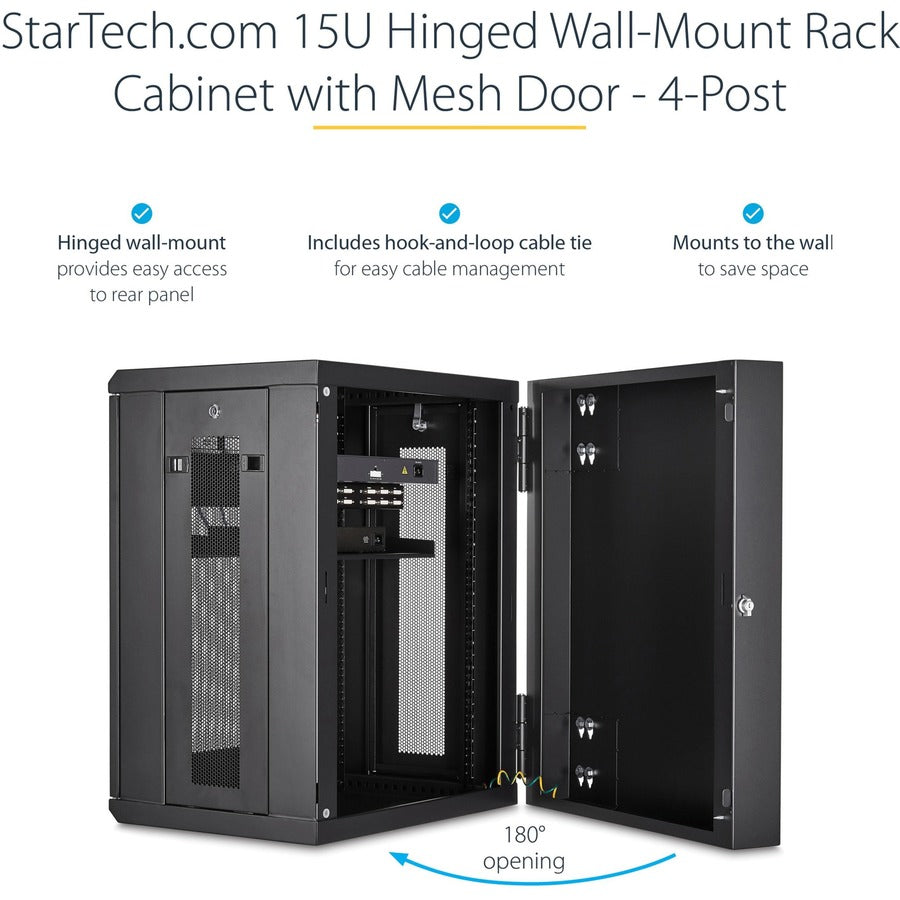 StarTech.com 15U 19" Wall Mount Network Cabinet - 16" Deep Hinged Locking Flexible IT Data Equipment Rack Vented Switch Enclosure w/Shelf RK1520WALHM