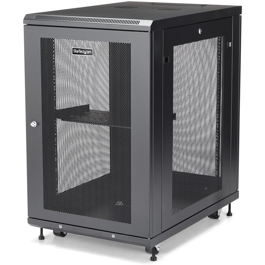 StarTech.com 18U 19" Server Rack Cabinet 4 Post Adjustable Depth 2-30" w/Casters/Cable Management/1U Shelf, Locking Doors and Side Panels RK1833BKM