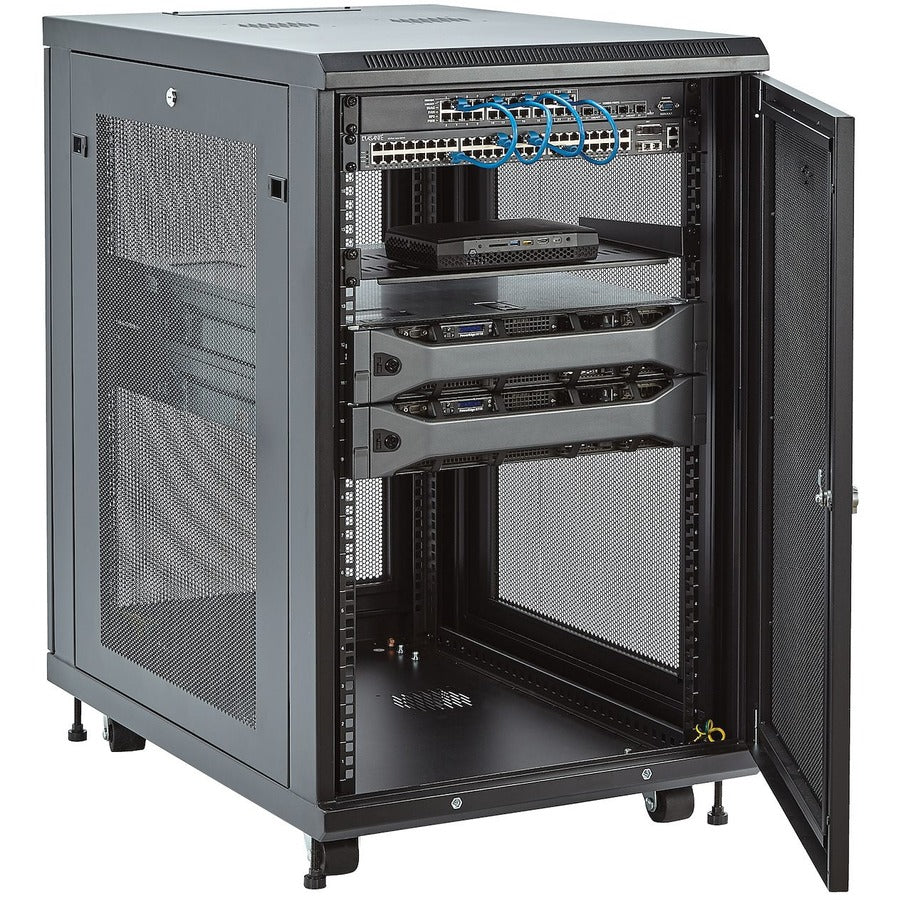 StarTech.com 18U 19" Server Rack Cabinet 4 Post Adjustable Depth 2-30" w/Casters/Cable Management/1U Shelf, Locking Doors and Side Panels RK1833BKM