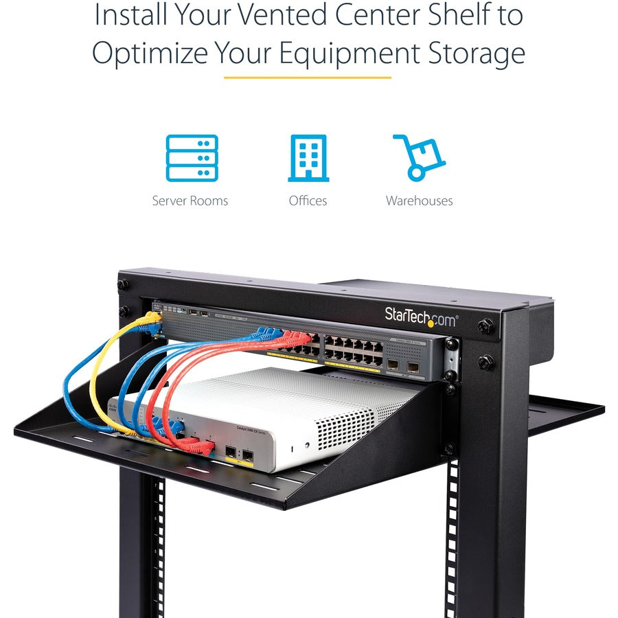 StarTech.com 2 Post Server Rack Shelf - Vented - Center Mount - Up to 75 lb. - 2 post Network Rack Shelf (CABSHF2POSTV2) CABSHF2POSTV2