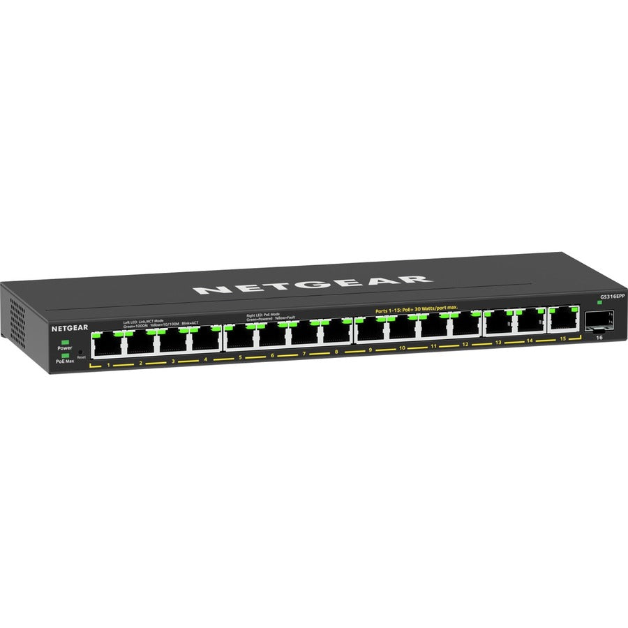 Netgear 16-Port High-Power PoE+ Gigabit Ethernet Plus Switch (231W) with 1 SFP Port GS316EPP-100NAS
