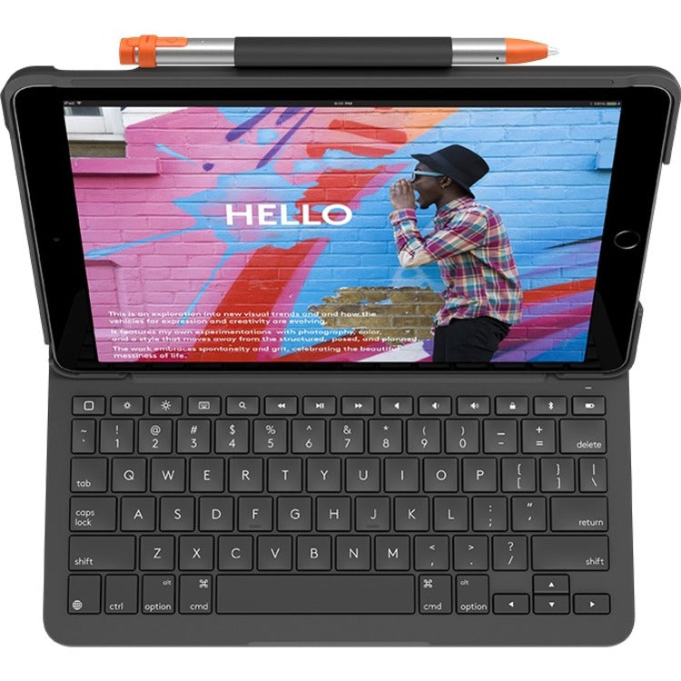 Logitech Slim Folio Keyboard/Cover Case Apple, Logitech iPad (7th Generation) Tablet - Graphite 920-009473