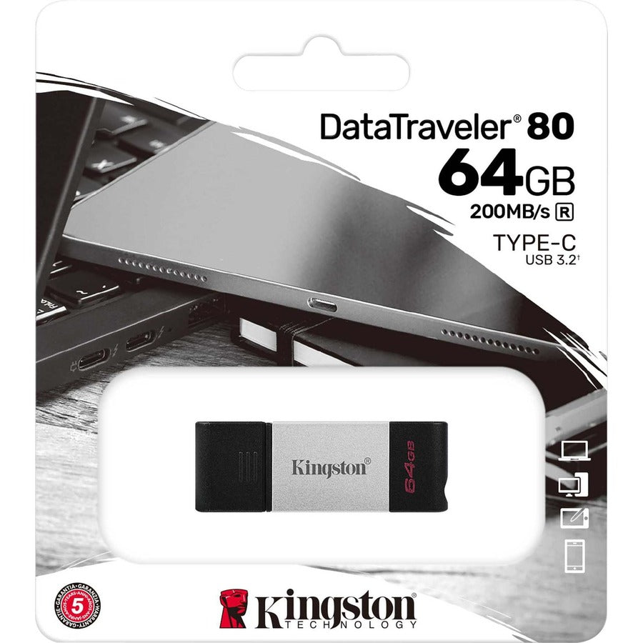 Clé USB Kingston DataTraveler 80 64 Go USB 3.2 (Gen 1) Type C DT80/64 Go