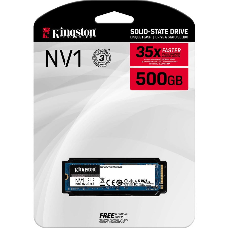 Disque SSD Kingston NV1 500 Go - M.2 2280 interne - PCI Express NVMe (PCI Express NVMe 3.0 x4) SNVS/500G