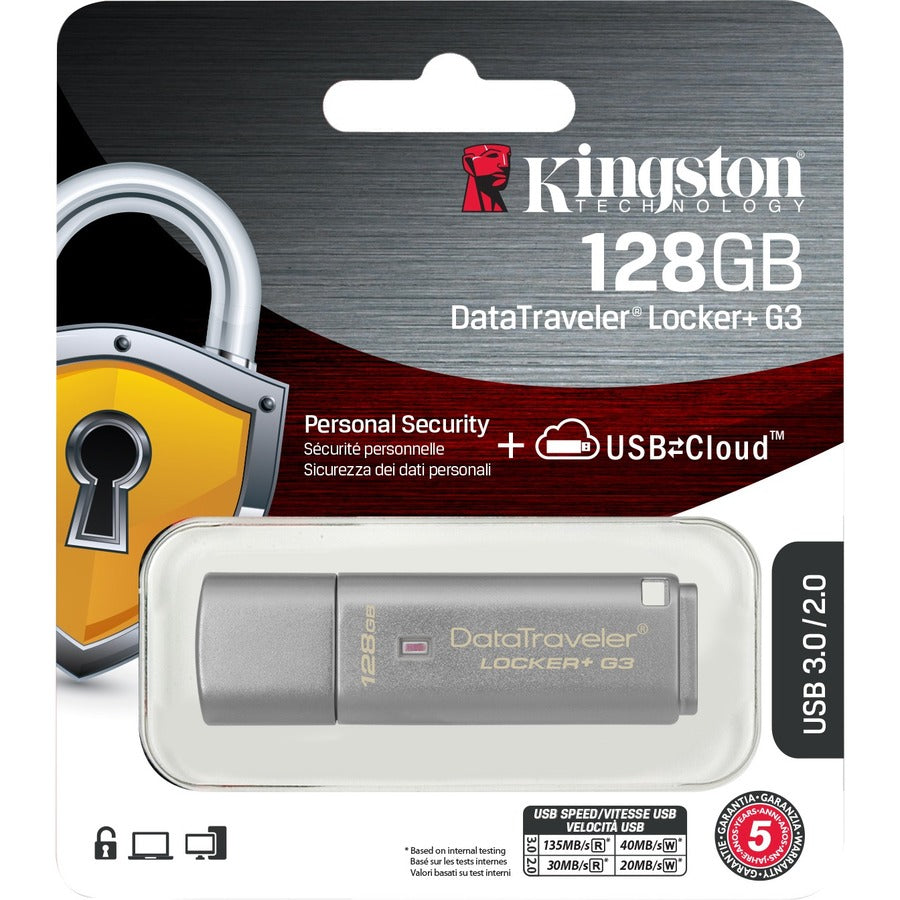 Kingston DataTraveler Locker+ G3 128GB USB 3.0 Type A Flash Drive DTLPG3/128GB