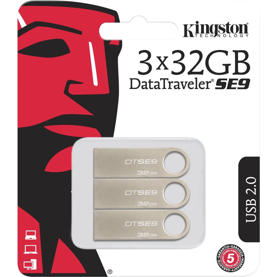 Kingston 32 Go USB 2.0 DataTraveler SE9 (boîtier métallique) (paquet de 3) DTSE9H/32GB-3P