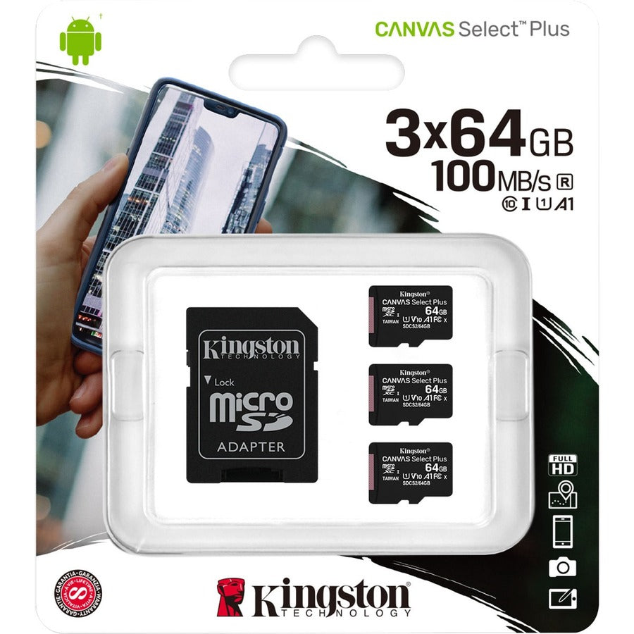 Kingston Canvas Select Plus 64 GB Class 10/UHS-I (U1) microSDXC - 3 Pack SDCS2/64GB-3P1A