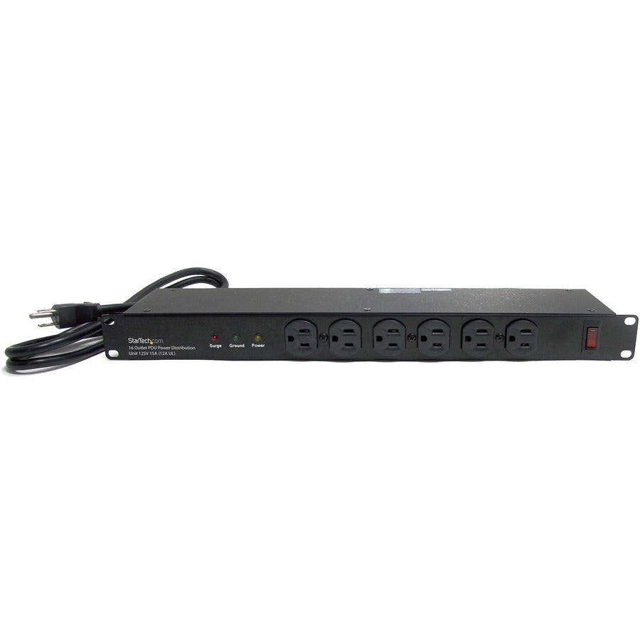 Star Tech.com Rackmount PDU with 16 Outlets and Surge Protection - 19in Power Distribution Unit - 1U RKPW161915