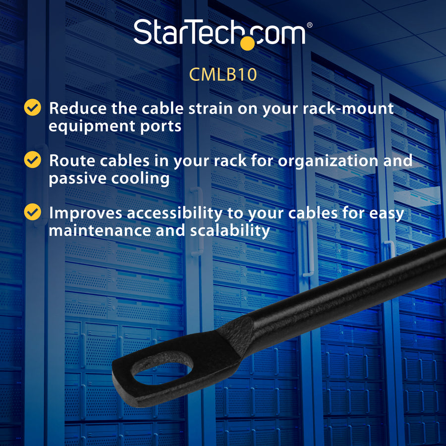 StarTech.com Horizontal Cable Lacing Bar for Racks - Horizontal Cable Manager - 10 Pack CMLB10