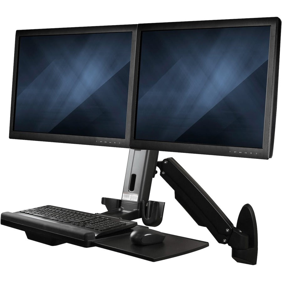 StarTech.com Wall Mount Workstation, Full Motion Standing Desk with Ergonomic Height Adjustable Dual VESA Monitor & Keyboard Tray Arm WALLSTS2