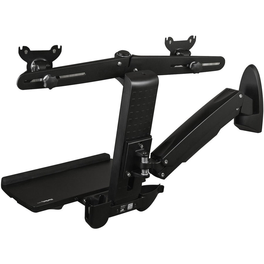 StarTech.com Wall Mount Workstation, Full Motion Standing Desk with Ergonomic Height Adjustable Dual VESA Monitor & Keyboard Tray Arm WALLSTS2