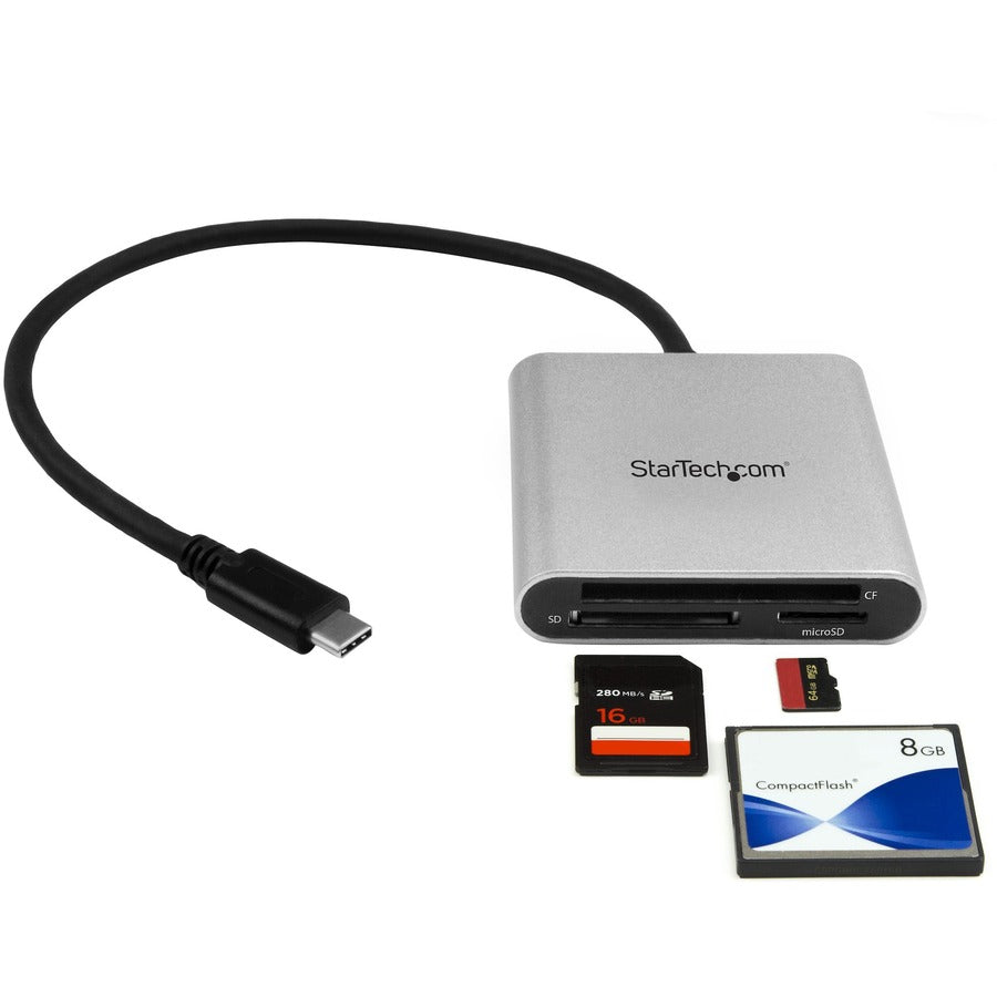 StarTech.com USB 3.0 Flash Memory Multi-Card Reader / Writer with USB-C - SD microSD and CompactFlash Card Reader w/ Integrated USB-C Cable FCREADU3C