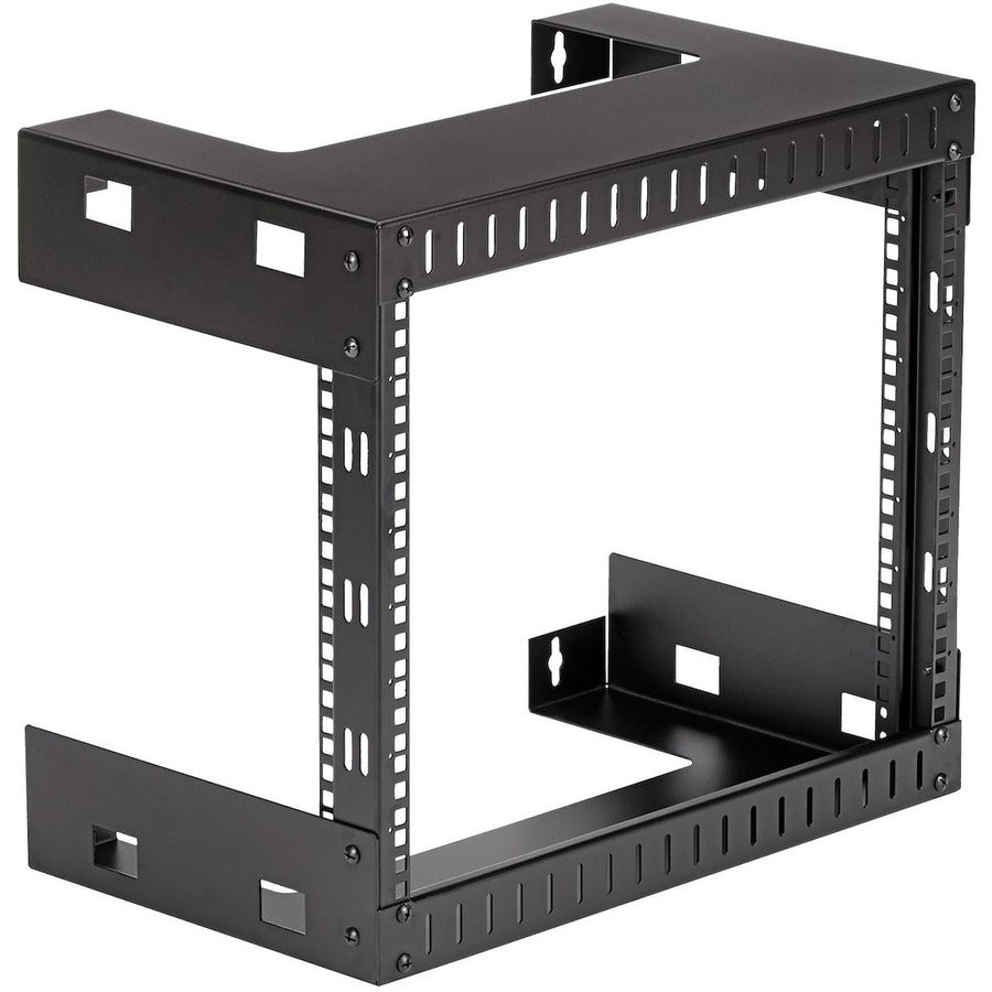 StarTech.com Rack réseau mural 8U 19", 12" de profondeur, 2 montants, cadre ouvert, pour salle de serveur, données/AV/informatique/équipement informatique/panneau de brassage avec écrous cage et vis, capacité de poids de 135 lb, noir RK812WALLO