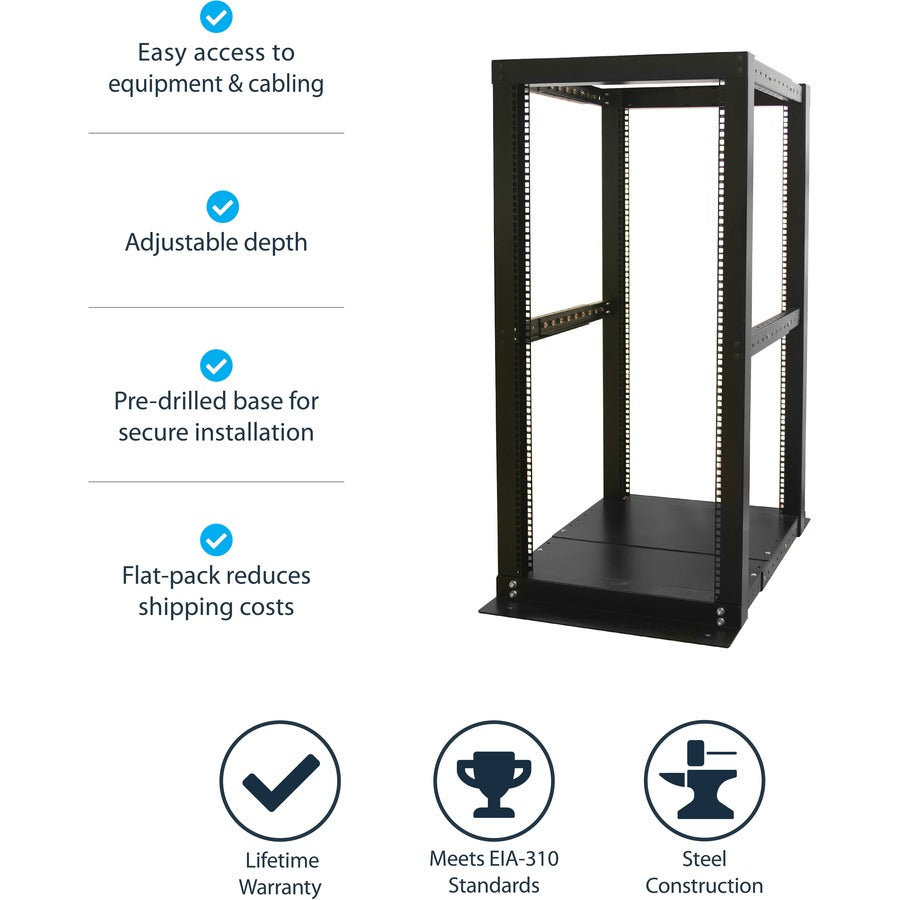 StarTech.com 4 Post Open Frame Rack - 25U Rack Cabinet - Heavy Gauge Mounting Rails - Open Frame - Server Rack (4POSTRACK25) 4POSTRACK25