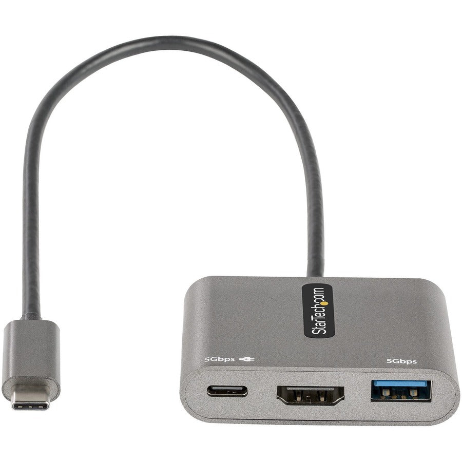 StarTech.com Adaptateur multiport USB C, USB-C vers HDMI 4K, 100 W PD Pass-Through, hub USB 3.0 5 Gbit/s (1xC/1xA), mini station d'accueil USB-C/station de voyage CDP2HDUACP2