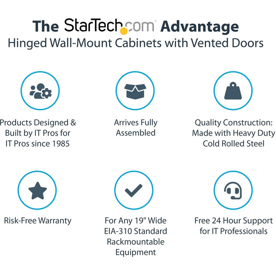 StarTech.com 26U 19" Wall Mount Network Cabinet - 16" Deep Hinged Locking Flexible IT Data Equipment Rack Vented Switch Enclosure w/Shelf RK2620WALHM